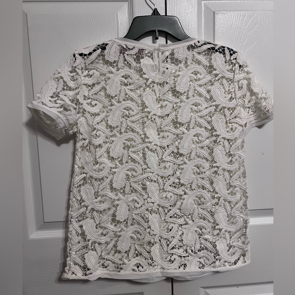 LOFT Paisley Crochet Lace Sheer Boxy Short Sleeve Blouse Ann Taylor. MP - Picture 8 of 8